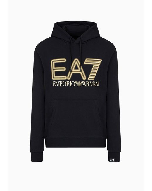 EA7 Logo Series Sweatshirt Aus Baumwolle Mit Kapuze in Black für Herren