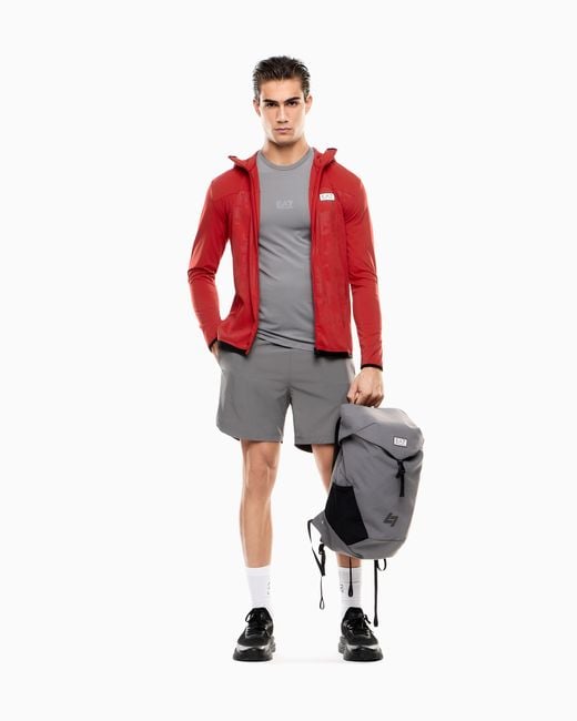 EA7 Red Dynamic Athlete Hooded Sweatshirt for men