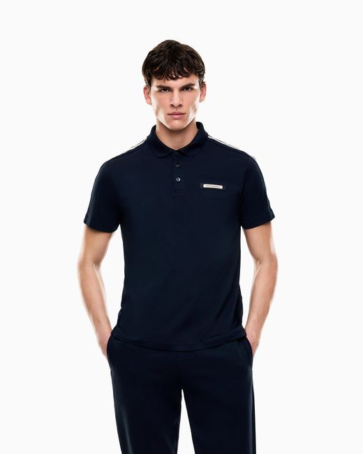 EA7 Blue Logo Series Cotton-Jersey Polo Shirt for men