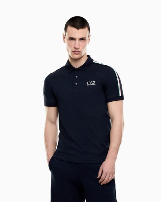 EA7 Blue Italian Spirit Cotton-Jersey Polo Shirt for men