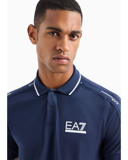 EA7 Blue Tennis Club Stretch-cotton Jersey Polo Shirt for men