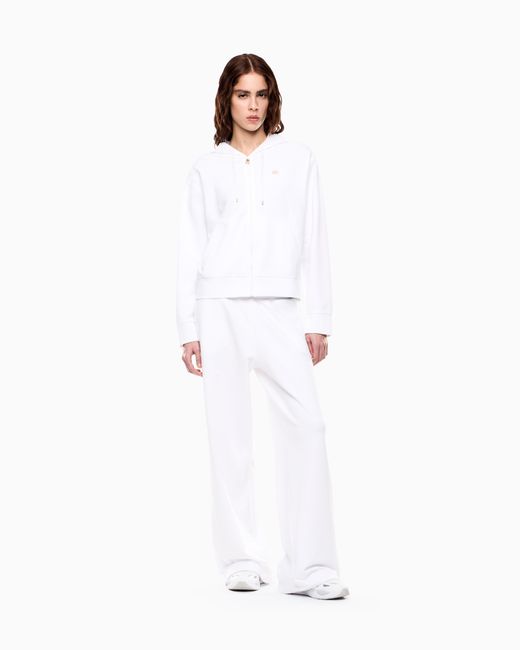 EA7 White Cotton Stretch Suit With Hood And Wide Pants Core Lady