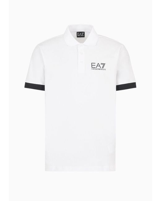 EA7 White Summer Block Short-sleeved Cotton Polo Shirt for men