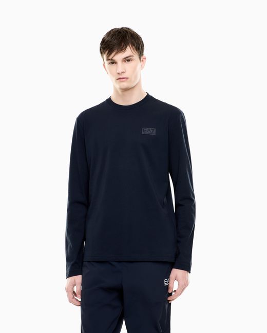 EA7 Blue Logo Series Cotton Jersey Long-Sleeved T-Shirt for men