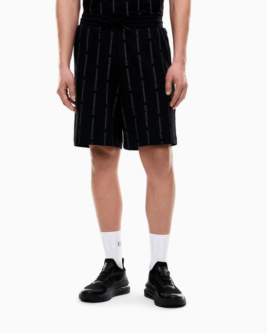 EA7 Black Graphic Series Cotton-Blend Bermuda Shorts for men