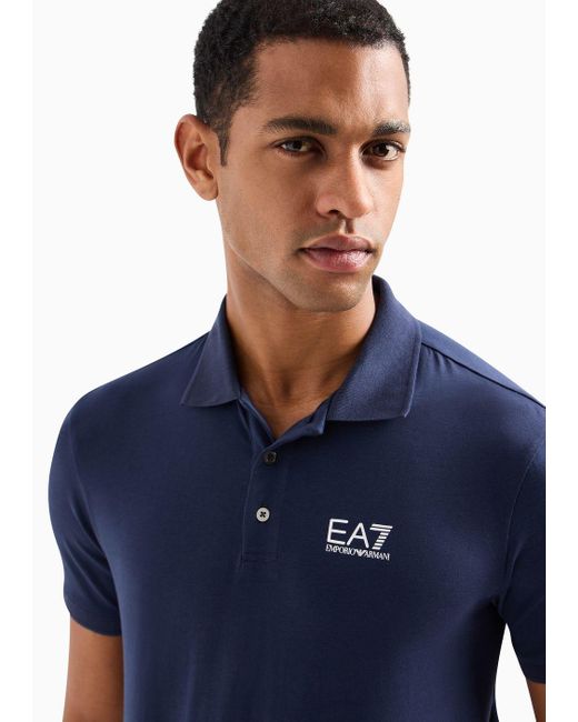 EA7 Blue Visibility Stretch-cotton Polo Shirt for men