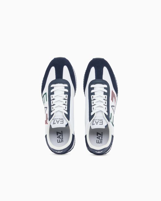 EA7 White Fabric Sneaker With Suede Inserts Vintage