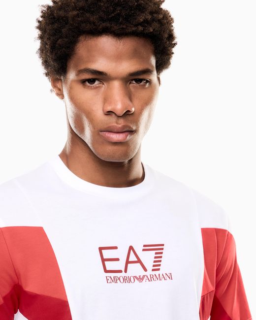 EA7 Red Summer Block Cotton Jersey Crew-Neck T-Shirt for men