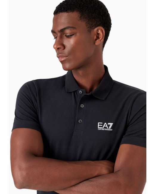 EA7 Blue Core Identity Stretch-cotton Polo Shirt for men