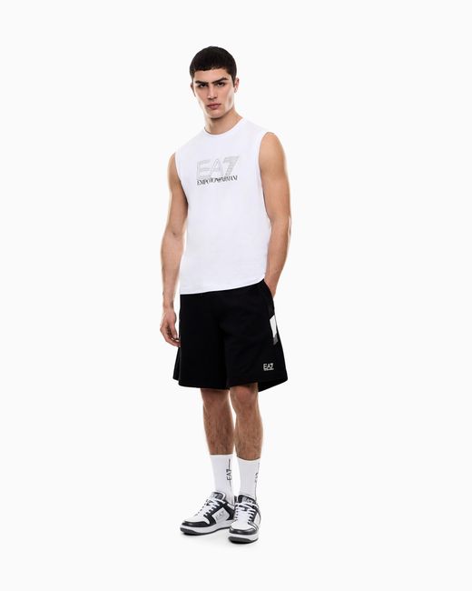 EA7 Black Summer Block Pure Cotton Shorts for men