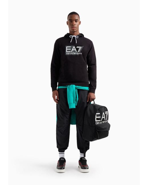 EA7 Black Cotton Hooded Visibility Sweatshirt for men