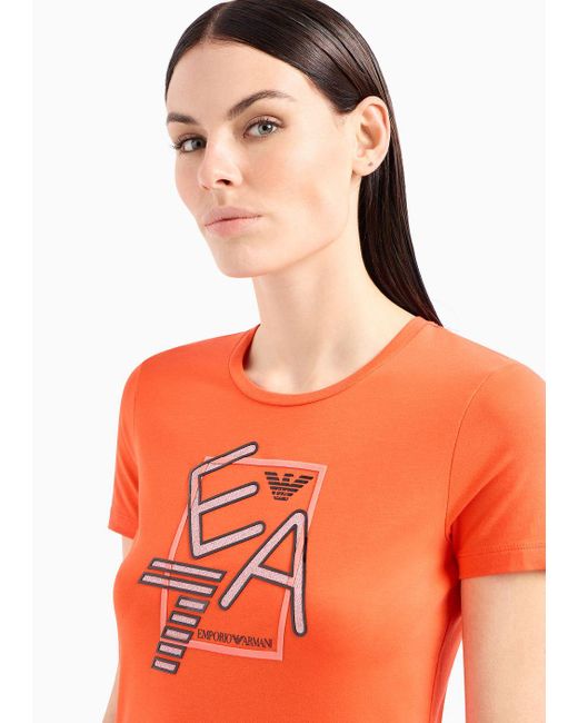 T-shirt Girocollo Logo Series Crossover In Cotone Stretch di EA7 in Orange