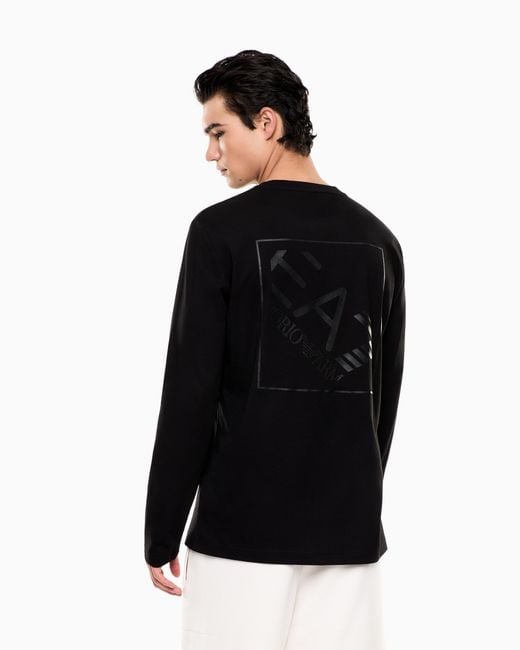 EA7 Black Logo Series Cotton Jersey Long-Sleeved T-Shirt for men