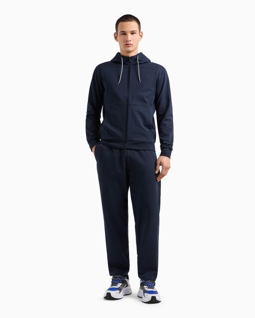 EA7 Blue Visibility Cotton Tracksuit With Hood for men