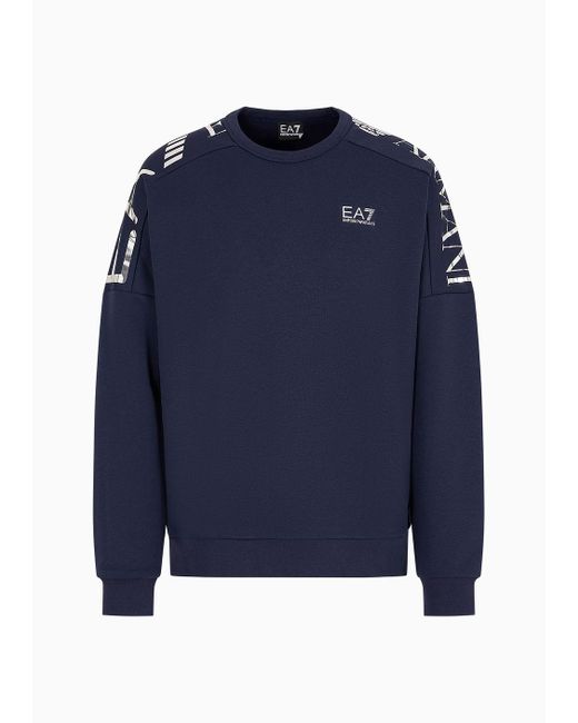 EA7 Blue Logo Series Cotton-blend Crew-neck Sweatshirt for men