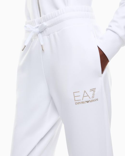 EA7 White Viscose Joggers With A Studded Logo And Drawstring Evolution