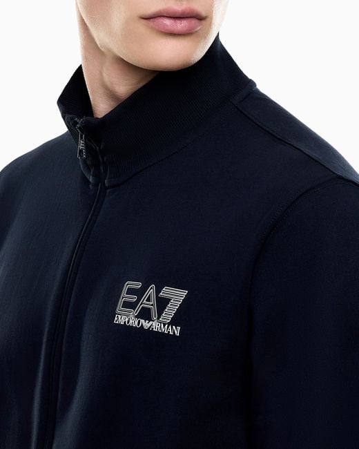 EA7 Blue Visibility Pure Cotton Zip-Up Tracksuit for men