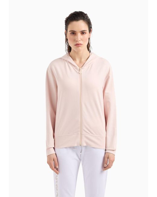 EA7 Pink Logo Series Hooded Sweatshirt In An Asv Organic Cotton Blend