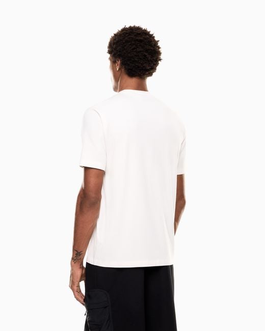 EA7 White Stretch Cotton-Blend T-Shirt With Print for men