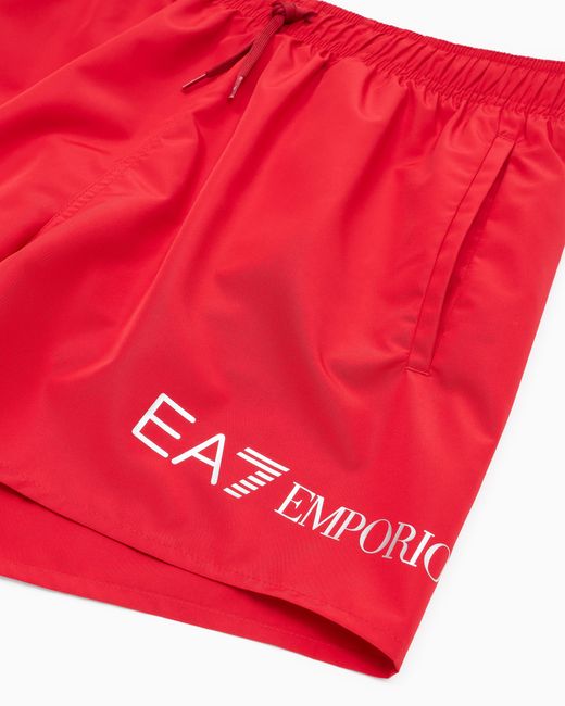 EA7 Red Swim Shorts With A Drawstring Waist And Side Pockets for men