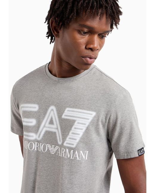EA7 Gray Logo Series Stretch-cotton Short-sleeved T-shirt for men