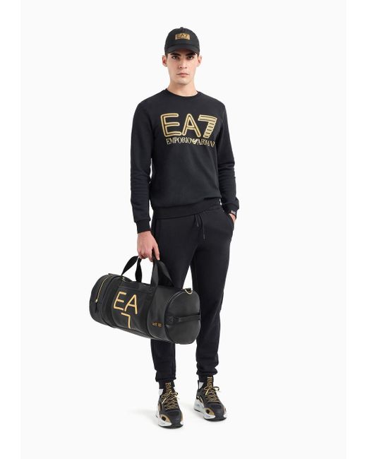 EA7 Black Logo Series Cotton Crew-neck Sweatshirt for men