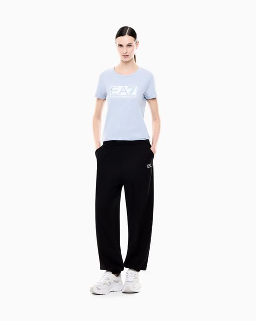 EA7 Blue Logo Series Cotton Jersey T-Shirt With Logo