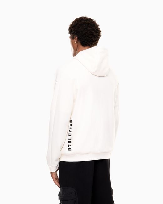 EA7 White Cotton-Blend Hooded Sweatshirt for men