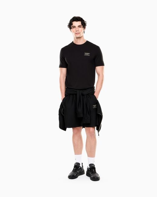 EA7 Black Premium Label Stretch Viscose-Blend Crew-Neck T-Shirt for men