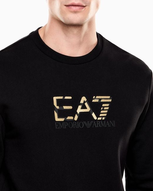 EA7 Black Premium Label Cotton Crew-Neck Sweatshirt for men