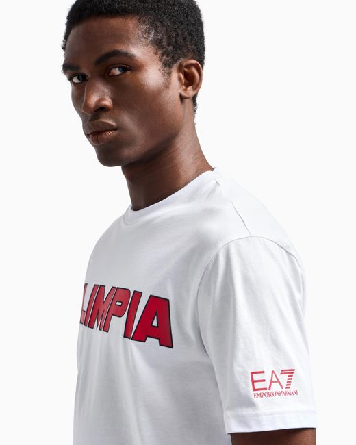 EA7 White Olimpia Milano Crew-Neck Cotton T-Shirt for men