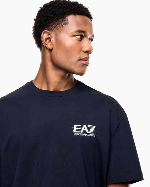 EA7 Blue Visibility Cotton Jersey T-Shirt for men
