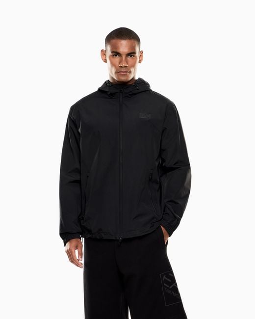 EA7 Black Logo Series Nylon Hooded Jacket for men
