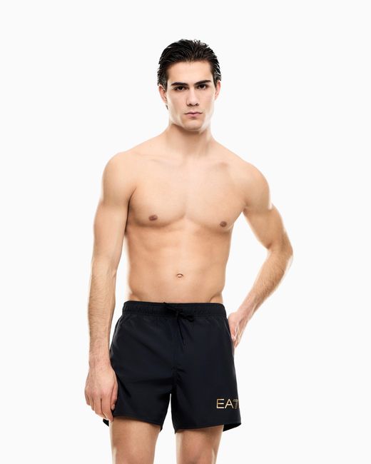 EA7 Black Swim Shorts With A Drawstring Waist And Side Pockets for men