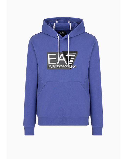 EA7 Blue Cotton Hooded Visibility Sweatshirt for men