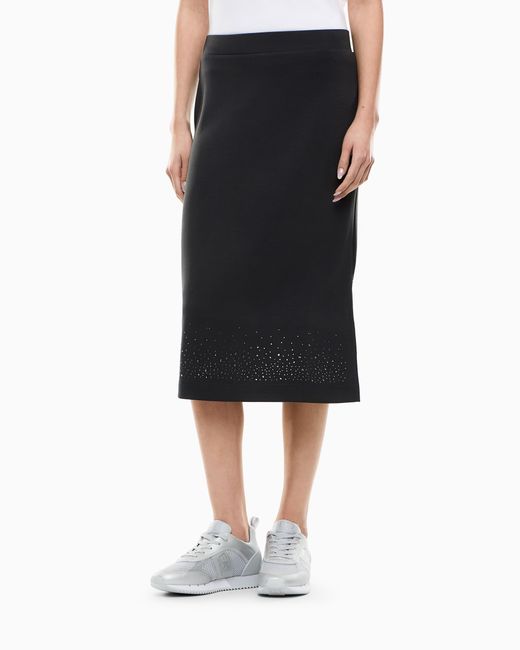 EA7 Black Stretch Modal Blend Midi Skirt