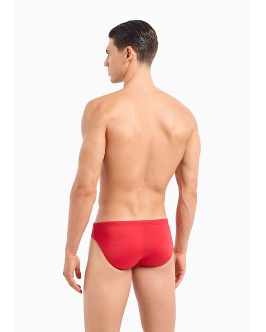 EA7 Red Low-waisted Swim Briefs With Asv Logo for men