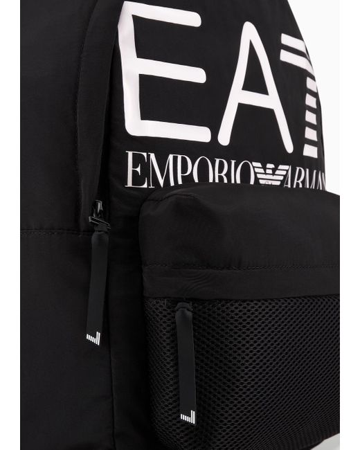 EA7 Black Backpack In Sustainable Fabric With Oversized Logo