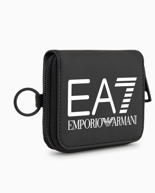 EA7 Black Oversized Wallet With Zip-Around Closure From Logo Series