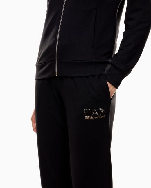 EA7 Black Viscose Suit With A Zip-Up Hoodie And Micro-Studs Tracksuit