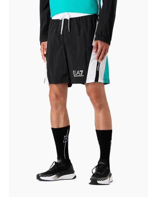 EA7 Black Tennis Club Shorts In Asv Recycled Fabric for men