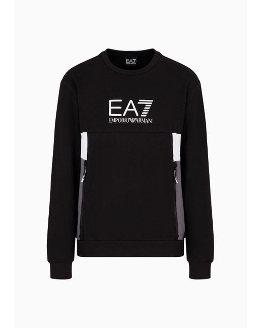 EA7 Black Summer Block Crew-neck Sweatshirt In A Recycled Cotton Blend for men
