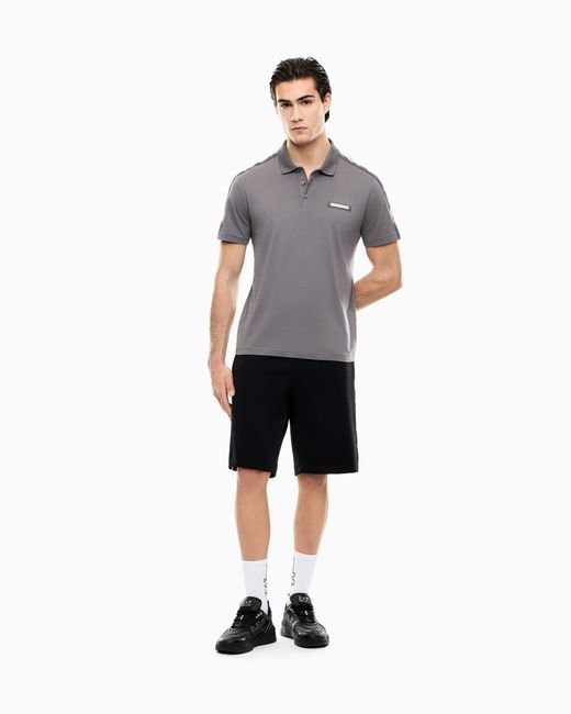 EA7 Gray Logo Series Cotton-Jersey Polo Shirt for men
