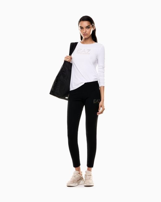 Legging Jersey Stretch Con Micro Borchiette Evolution di EA7 in Black