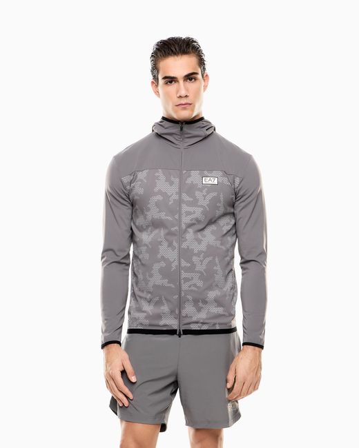 EA7 Gray Dynamic Athlete Hooded Sweatshirt for men