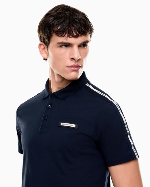 EA7 Blue Logo Series Cotton-Jersey Polo Shirt for men