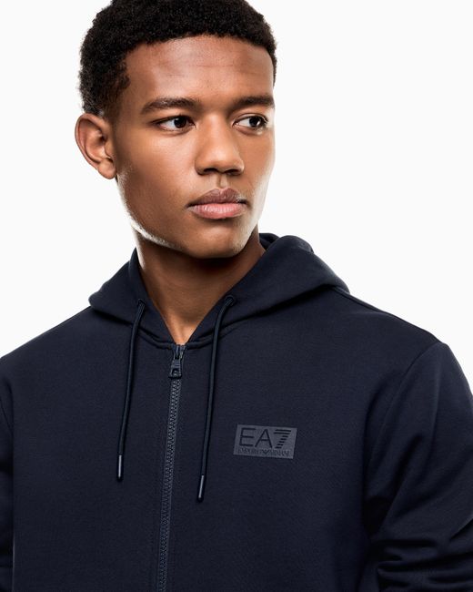 EA7 Blue Logo Series Cotton Hooded, Zip-Up Sweatshirt for men