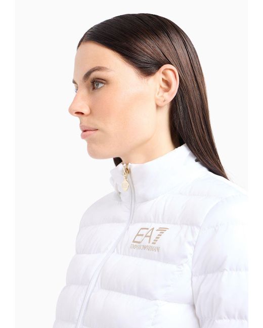 EA7 White Core Lady Packable Hooded Puffer Jacket