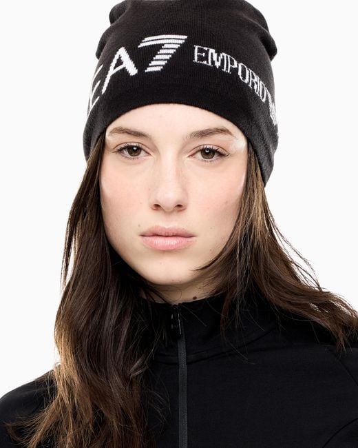 EA7 Black Knitted Beanie Hat