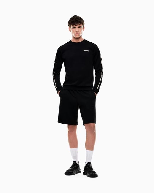 EA7 Black Logo Series Cotton-Blend Interlock Sweatshirt for men